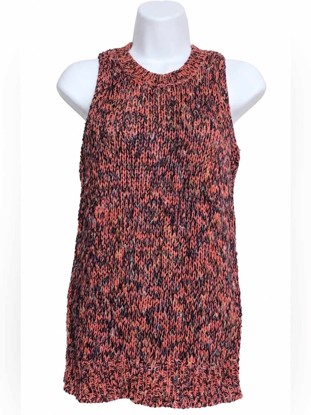 LOFT Women’s Marled Knit Sleeveless Tank Top in Coral and Black Size S